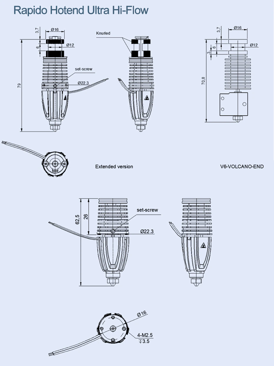 Rapid hotend - key dimensions ultra high flow